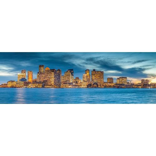 New England-Massachusetts-Boston-city skyline from Boston Harbor-dusk